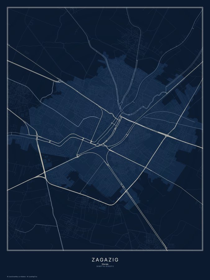 Zagazig map poster, midnight style