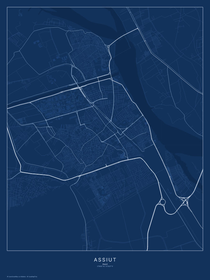 Assiut map poster, blueprint style