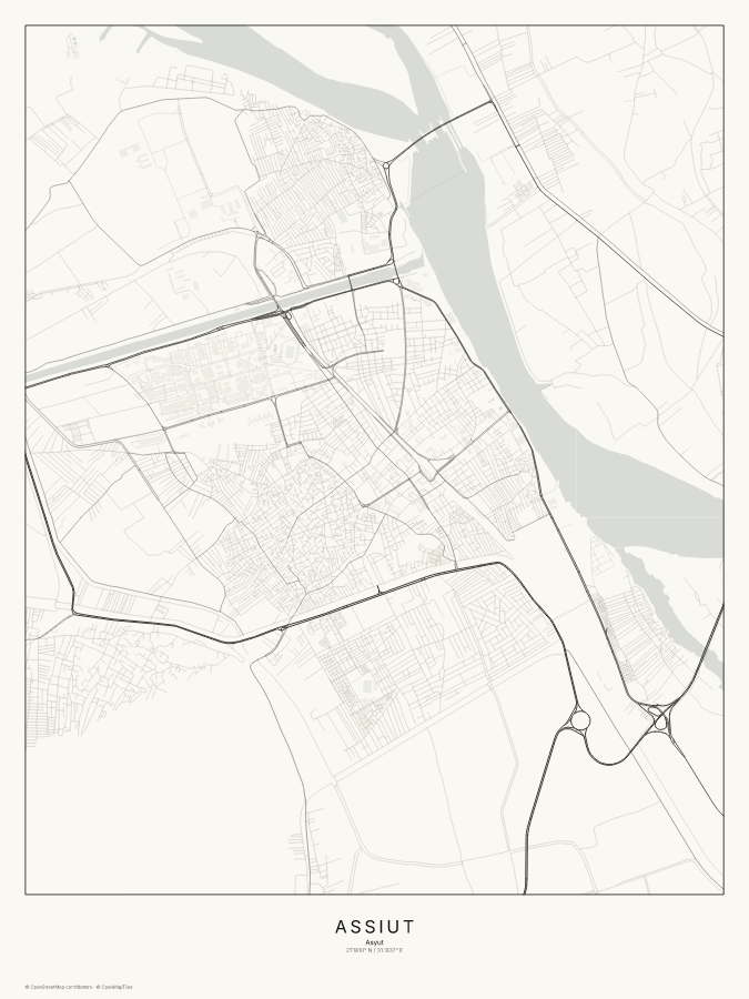 Assiut map poster, classic style