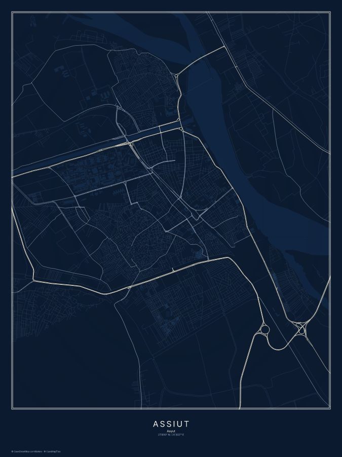 Assiut map poster, midnight style
