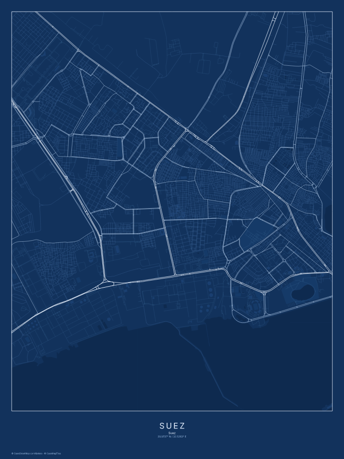 Suez map poster, blueprint style