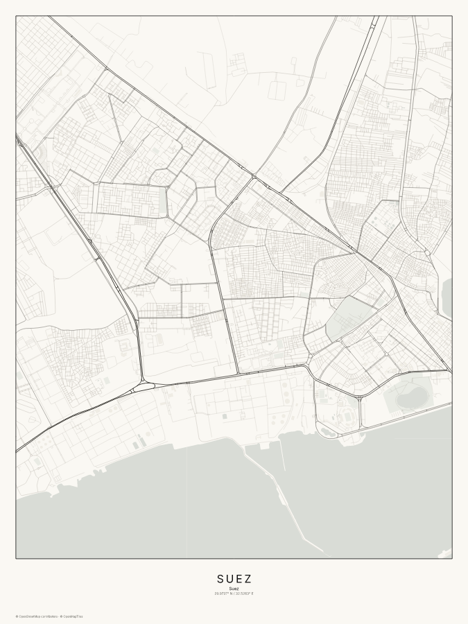 Suez map poster, classic style