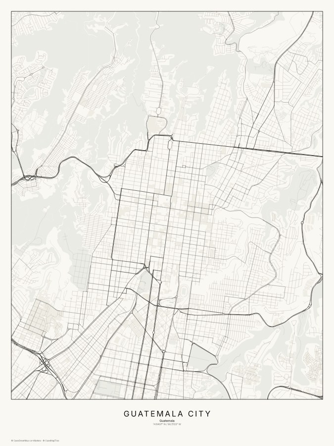 Guatemala City map poster, classic style