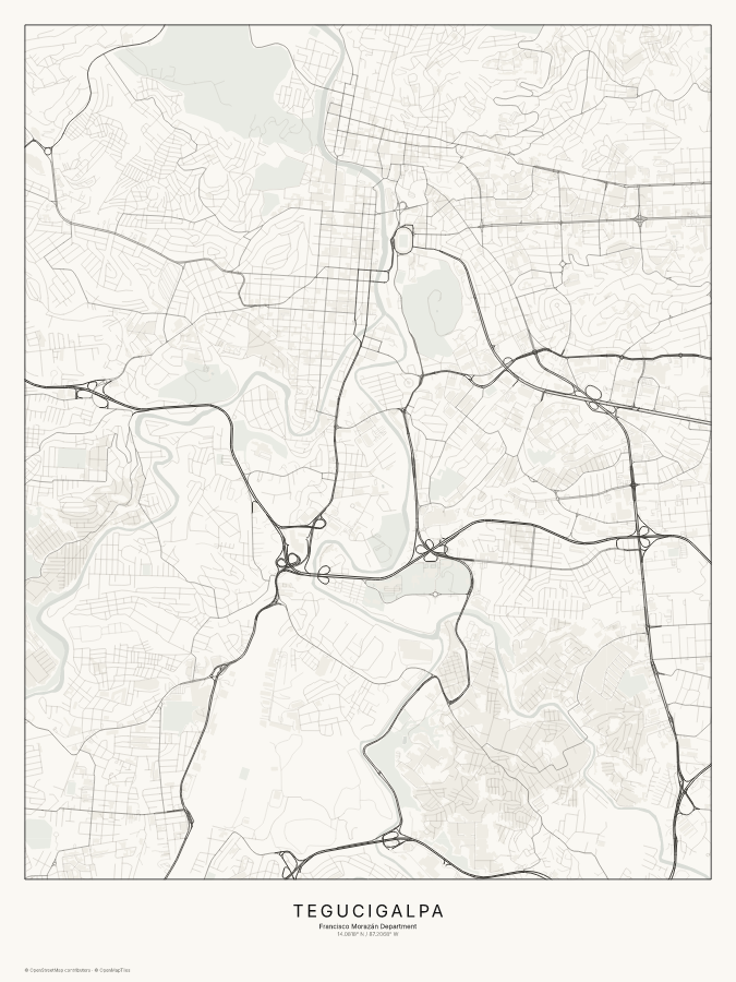 Tegucigalpa map poster, classic style