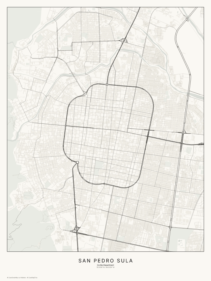 San Pedro Sula map poster, classic style