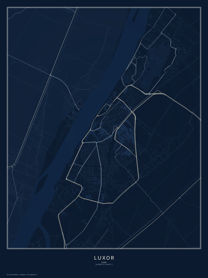 Luxor map poster, midnight style
