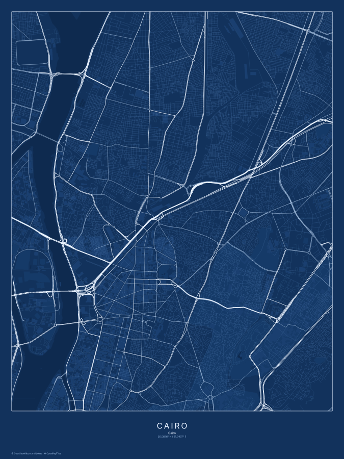 Cairo map poster, blueprint style