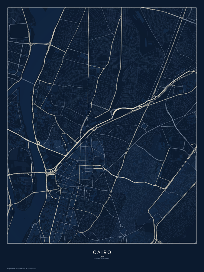 Cairo map poster, midnight style