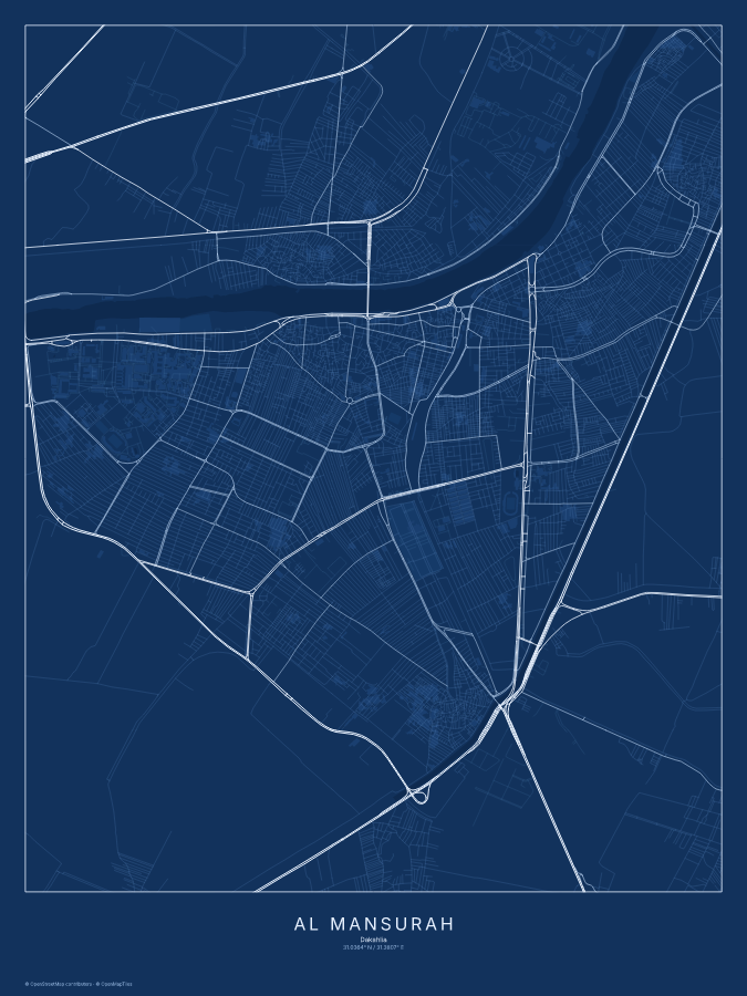 Al Mansurah map poster, blueprint style
