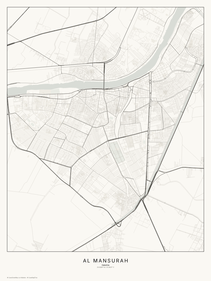 Al Mansurah map poster, classic style