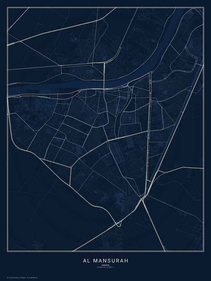 Al Mansurah map poster, midnight style