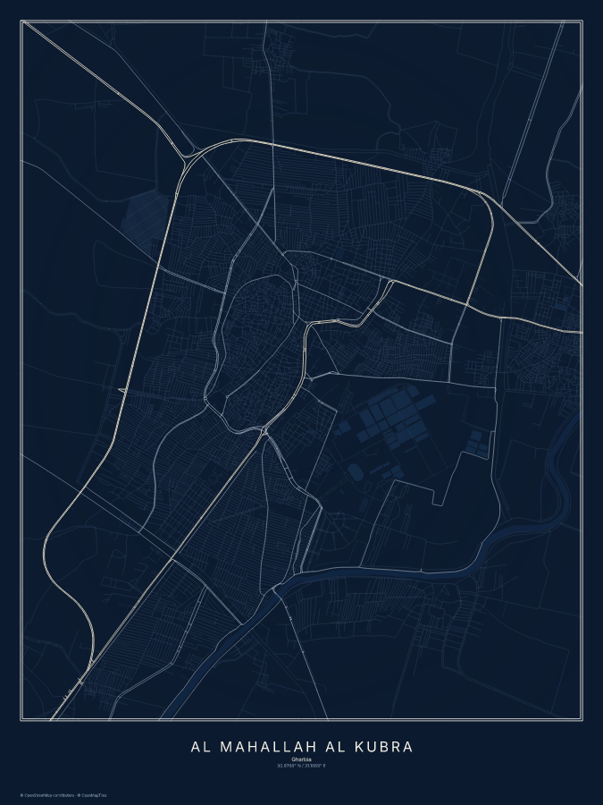 Al Maḩallah al Kubrá map poster, midnight style