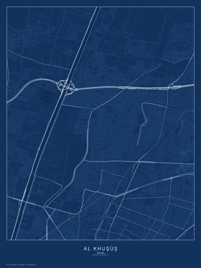 Al Khuşūş map poster, blueprint style
