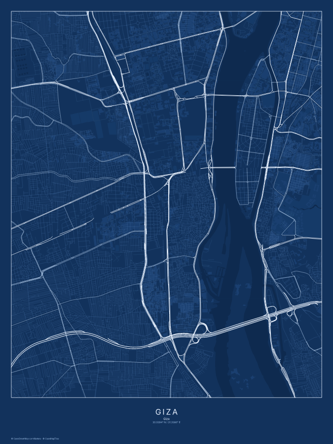 Giza map poster, blueprint style