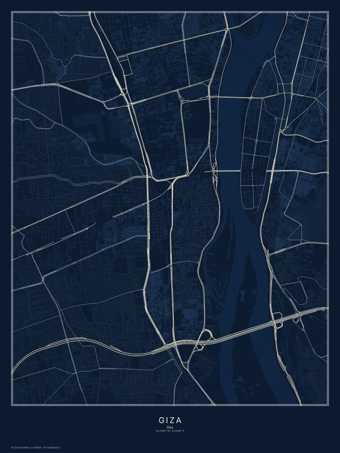 Giza map poster, midnight style