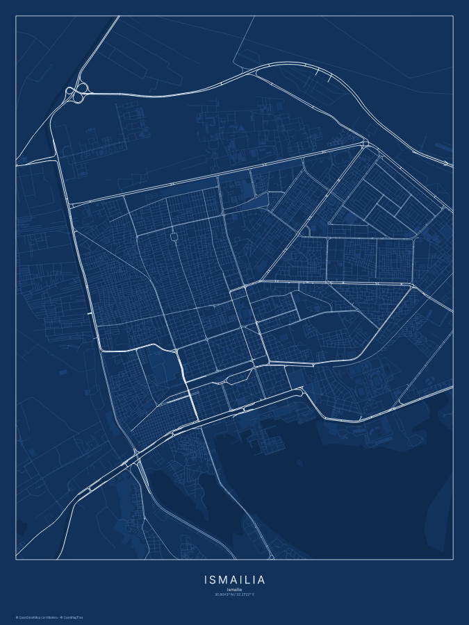 Ismailia map poster, blueprint style