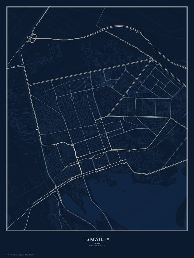 Ismailia map poster, midnight style