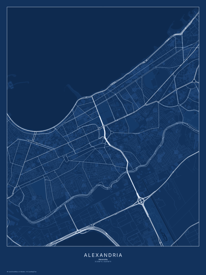 Alexandria map poster, blueprint style