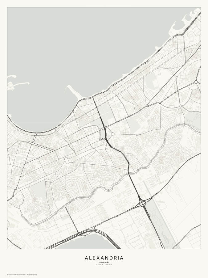 Alexandria map poster, classic style