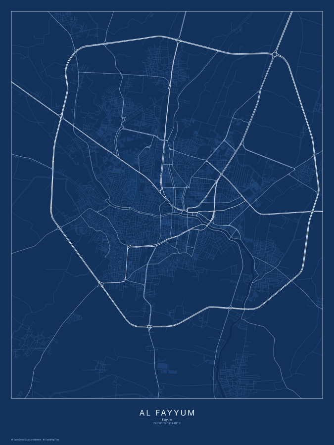 Al Fayyum map poster, blueprint style
