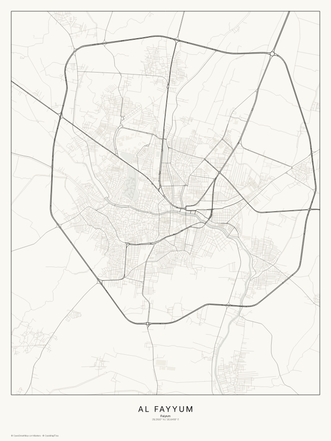 Al Fayyum map poster, classic style