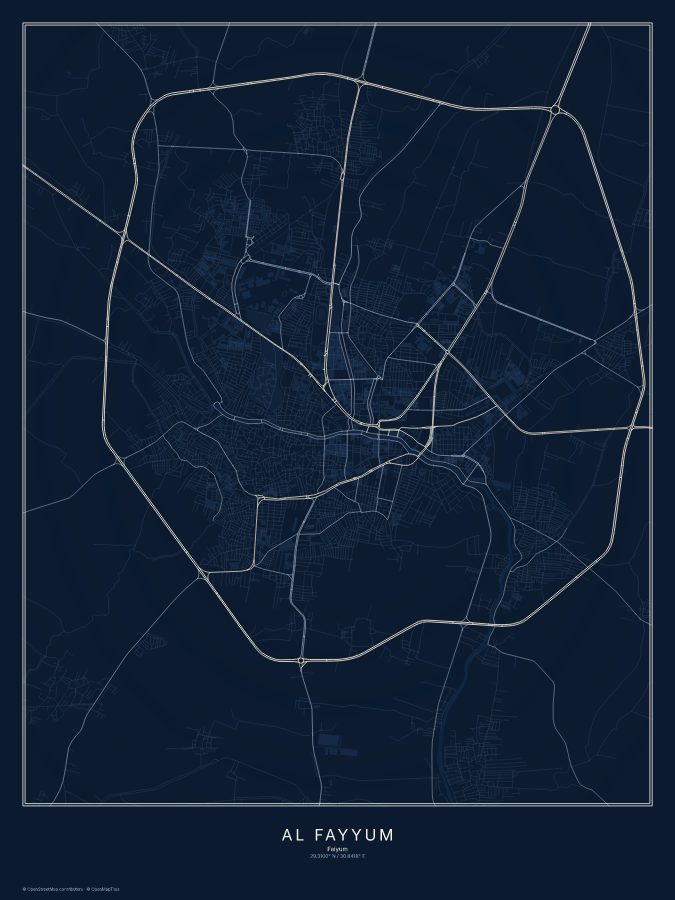 Al Fayyum map poster, midnight style