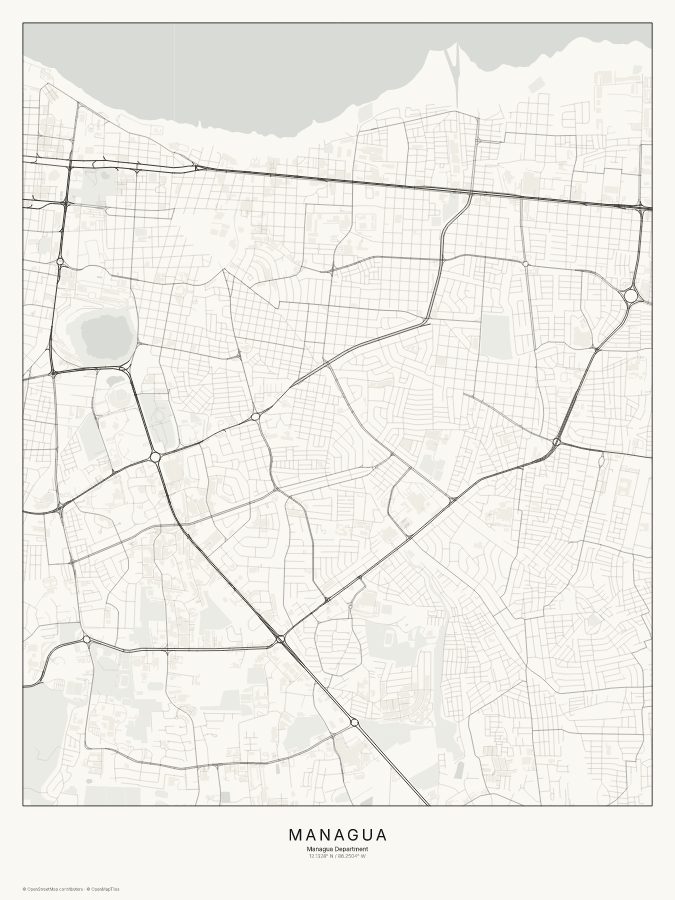 Managua map poster, classic style