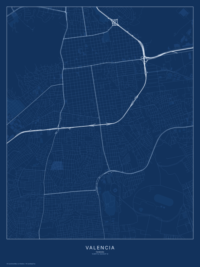 Valencia map poster, blueprint style