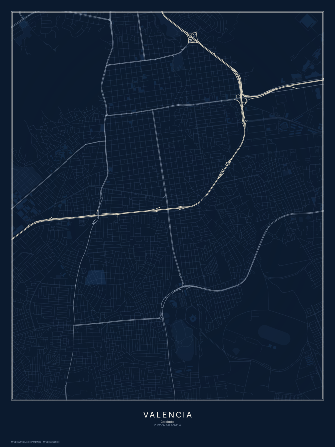 Valencia map poster, midnight style