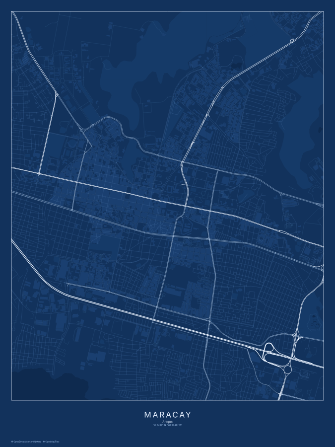 Maracay map poster, blueprint style