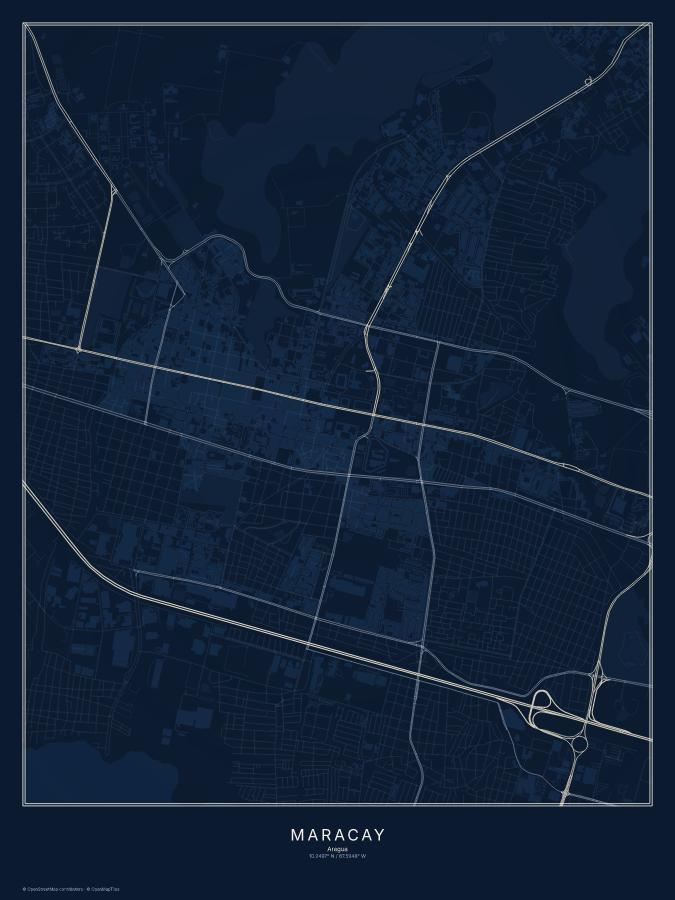 Maracay map poster, midnight style