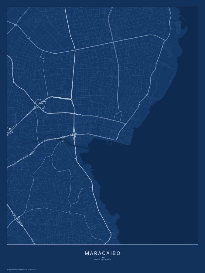Maracaibo map poster, blueprint style