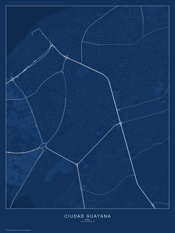 Ciudad Guayana map poster, blueprint style