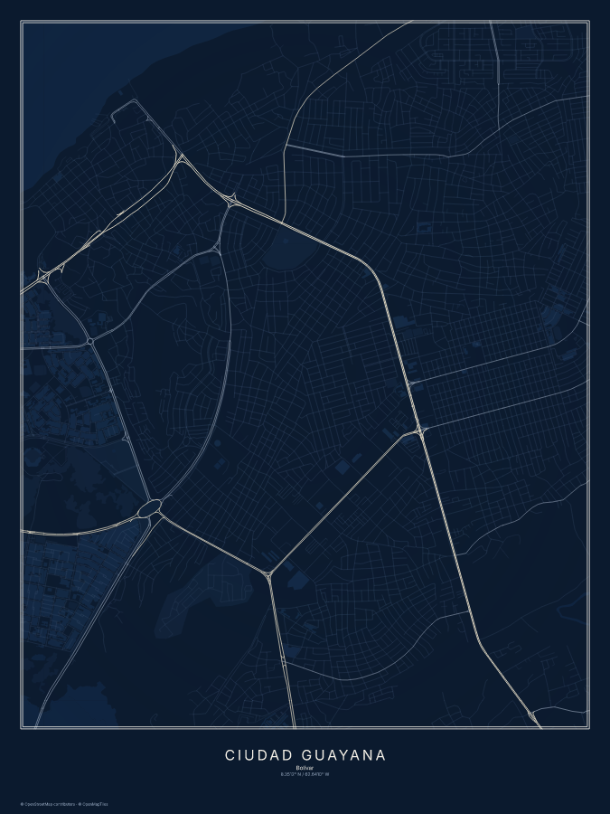 Ciudad Guayana map poster, midnight style