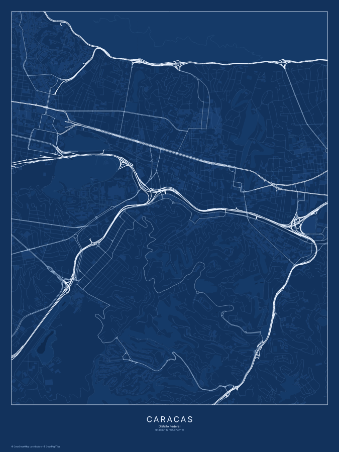 Caracas map poster, blueprint style