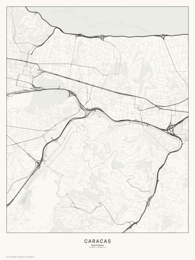Caracas map poster, classic style