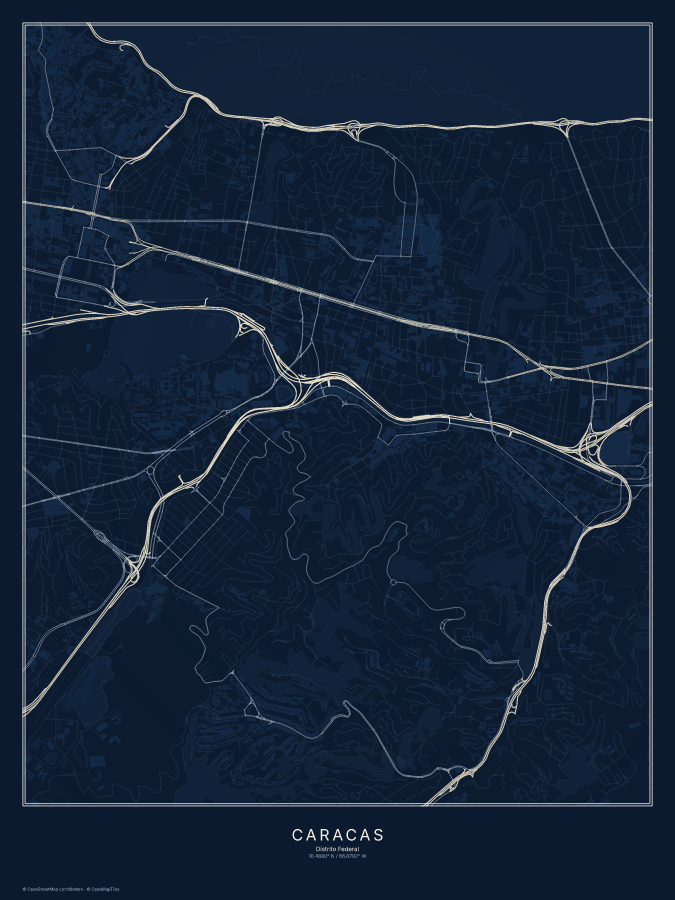 Caracas map poster, midnight style