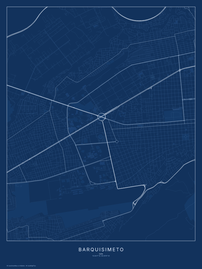 Barquisimeto map poster, blueprint style