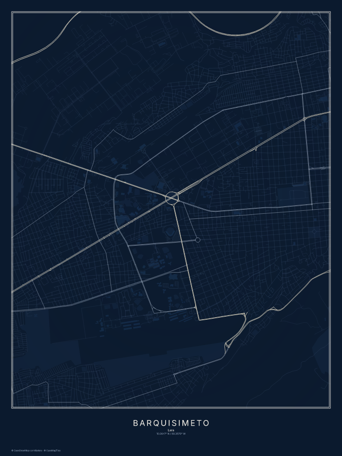 Barquisimeto map poster, midnight style