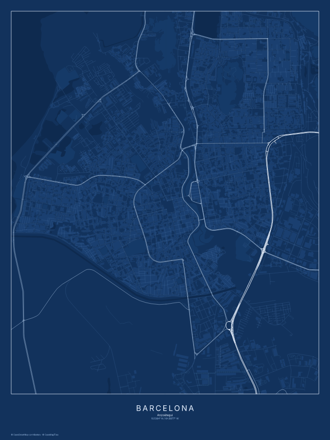 Barcelona map poster, blueprint style