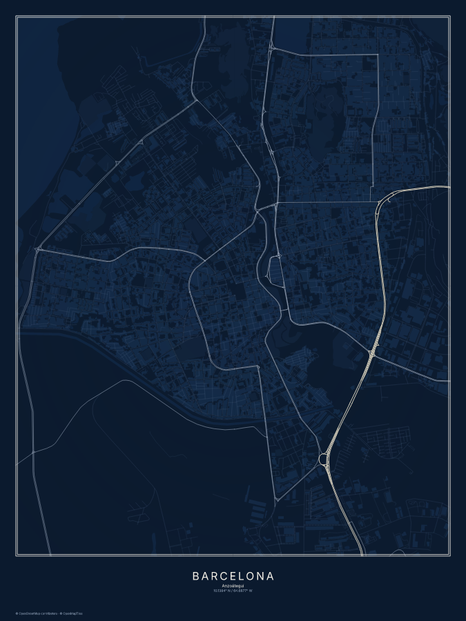 Barcelona map poster, midnight style