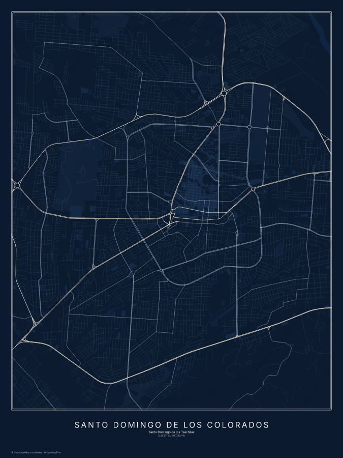 Santo Domingo de los Colorados map poster, midnight style