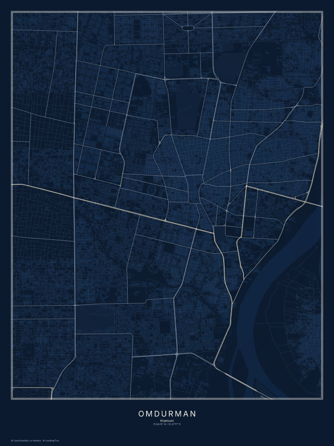Omdurman map poster, midnight style