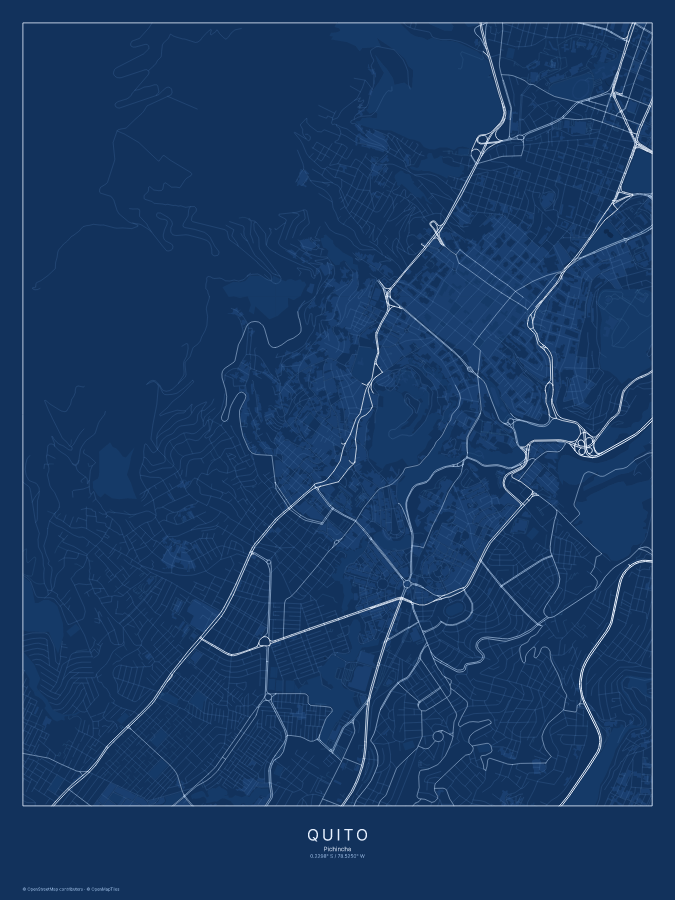 Quito map poster, blueprint style