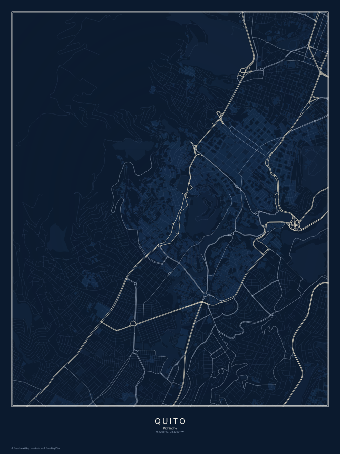 Quito map poster, midnight style