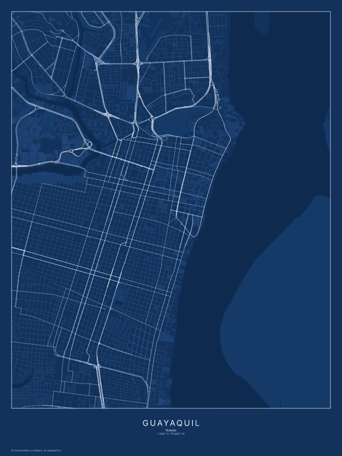 Guayaquil map poster, blueprint style