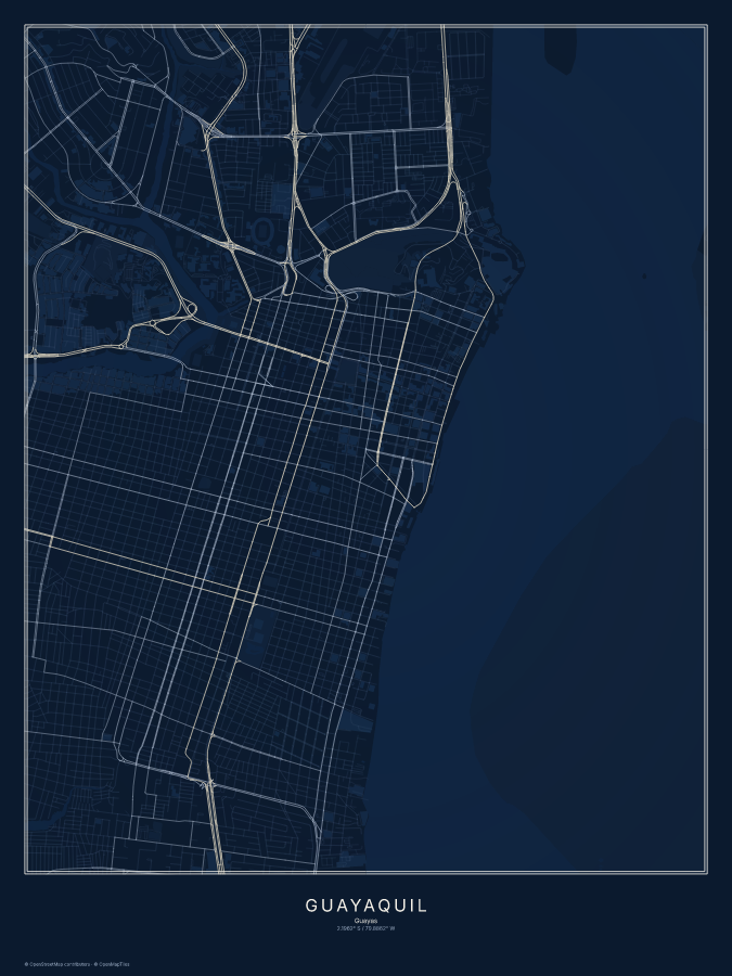 Guayaquil map poster, midnight style
