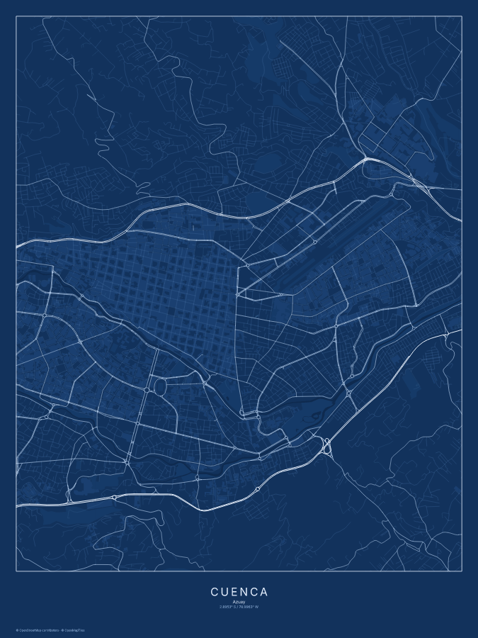 Cuenca map poster, blueprint style