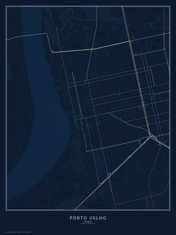Porto Velho map poster, midnight style