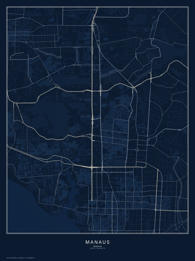 Manaus map poster, midnight style